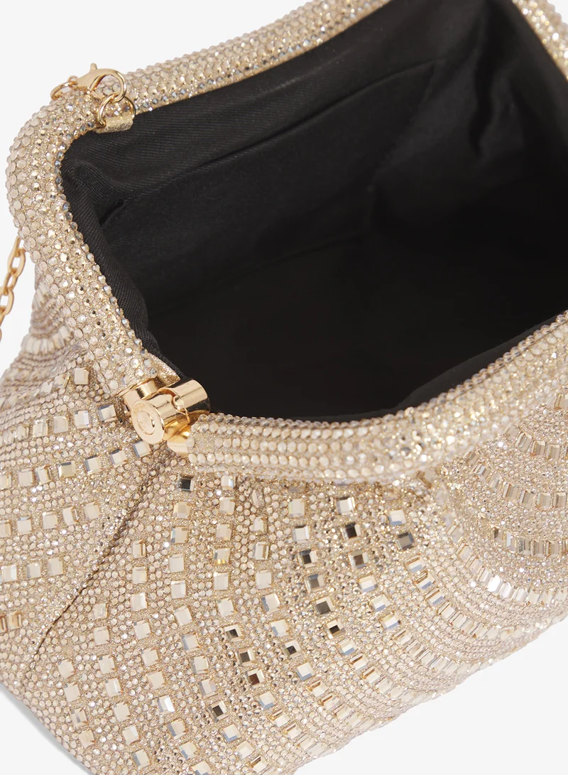 Khizana Gold East-To-West Metallic Embellished Gold Bag for Women | Best Price UAE
